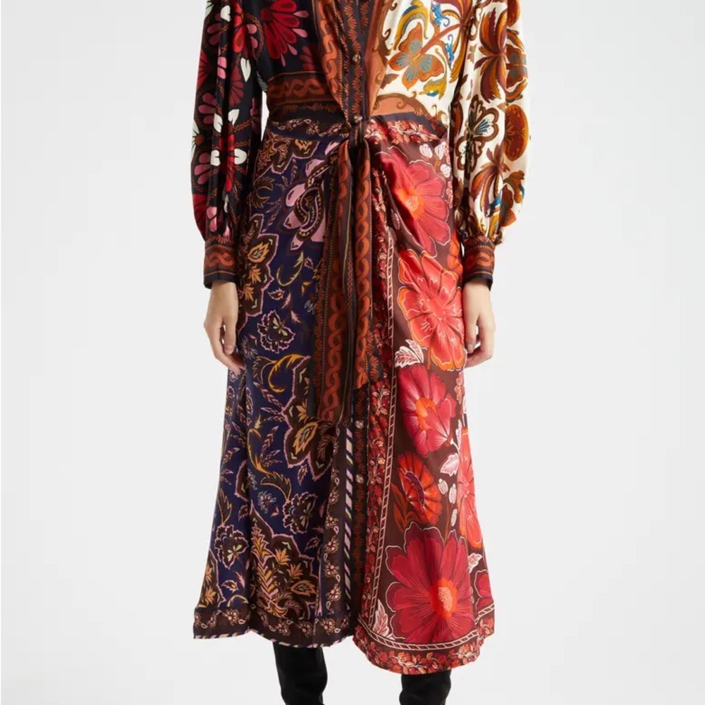 Farm Rio Miranda Long-Sleeve Wrap Midi Dress